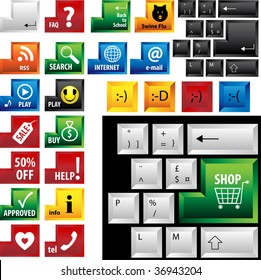 Black and White vector keyboards with 24 different keys and subjects