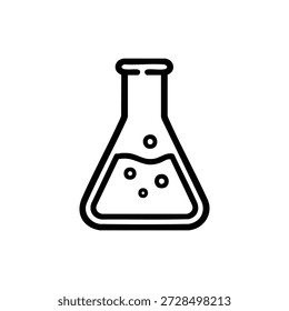 Frasco de laboratorio de Vector blanco y negro con icono de arte de línea de líquido burbujeante