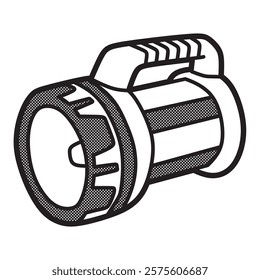 black and white vector, large hand flashlight facing left