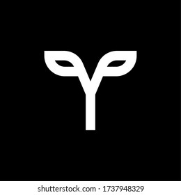 Black and White Vector Leaf Letter Y. Y Leafs Letter Design.