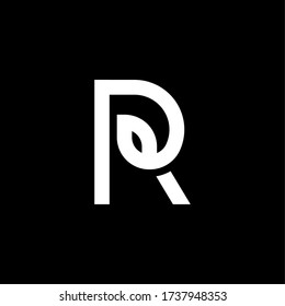 Black and White Vector Leaf Letter R. R Leafs Letter Design.