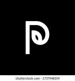 Black and White Vector Leaf Letter P. P Leafs Letter Design.