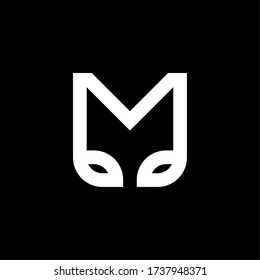 Black and White Vector Leaf Letter M. M Leafs Letter Design.