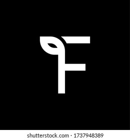 Black and White Vector Leaf Letter F. F Leafs Letter Design.