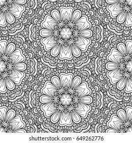 Black and white vector leaves seamless pattern