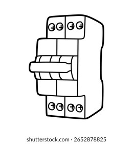 schwarz-weißer Vektor einer nach links gerichteten elektrischen Sicherheitsvorrichtung mit zwei Schaltern in der Mitte