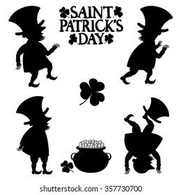 Black and white vector leprechaun figures
