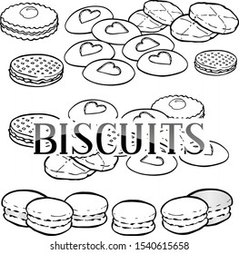 Black and white Vector lettering and sweets for Tea Party decoration. Suitable for bakery and coffee shop decoration, cute stickers, scrapbooking, banners and cards decoration. Sticker pack.