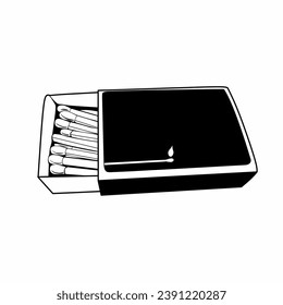 Black and white vector line art of wooden matches in an attractive cartoon style, with bold lines and solid colors.  This lighter has unique characteristics.  The colors used give a warm and friendly 