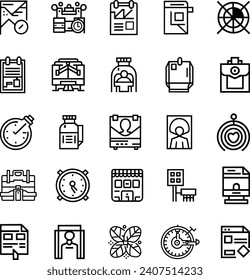 Black and white Vector black line art icons set on white background