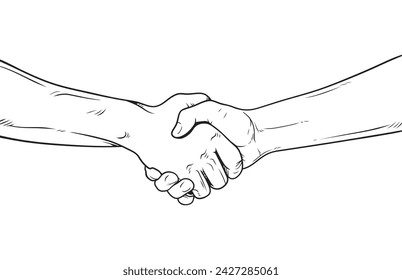 Black and white vector line art of two people handshake