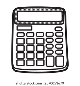 black and white vector, line art, calculator facing forward