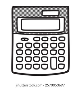 black and white vector, line art, large calculator facing up