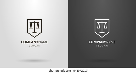 Black and white vector line art logo of weights in a shield frame