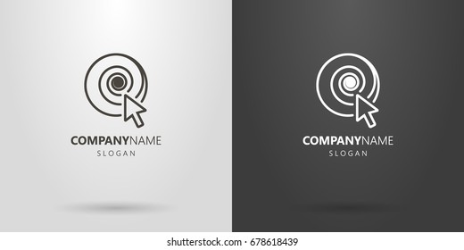 Black and white vector line art logo of the cursor and a spiral galaxy