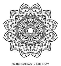 Black and white vector lineal mandala background design