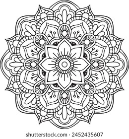 Black and white vector lineal mandala background design with art