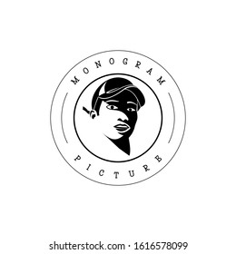 Black and white vector logo of a boy wearing a hat.