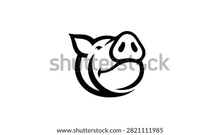 Black and white vector logo design showing a smiling pig head outline with cute ears and a big snout isolated on a white background.