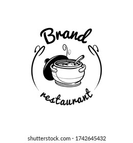 Schwarz-Weiß-Vektor-Logo für ein Restaurant. Casserole mit Essen.