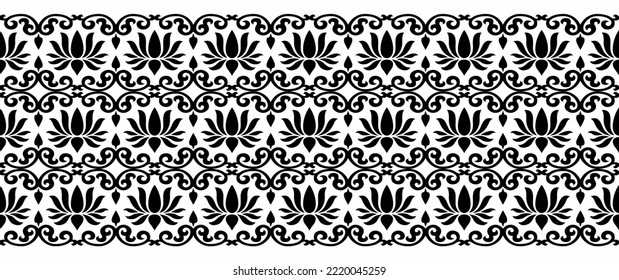 Diseño de bordes florales de loto para vectores negros y blancos