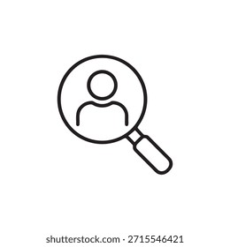 Black and white vector magnifying glass with person avatar icon for business management recruitment and human resources