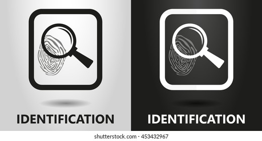 black and white  vector magnifying glass over a fingerprint icon