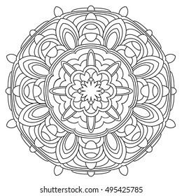 Black and White Vector Mandala. Mandala vector for art, coloring book, zendoodle. Circle Abstract Object Isolated On White Background.