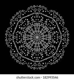 Black and white vector mandala. Ornamental monochrome illustration.