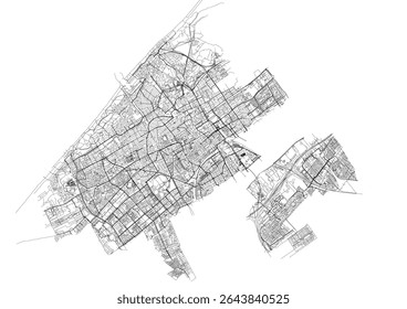 black and white vector map of The Hague highlighting its highway network