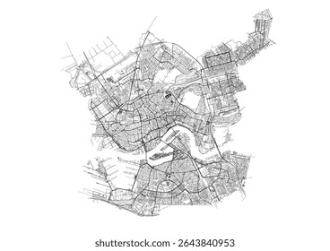 carte d'Images vectorielles en noir et blanc de Rotterdam mettant en évidence son réseau routier.
