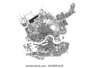 carte d'Images vectorielles en noir et blanc de Rotterdam mettant en évidence ses autoroutes et ses bâtiments
