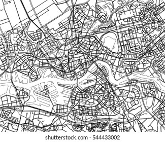 Schwarz - weiße Vektorkarte von Rotterdam, Niederlande. Stadtplan Rotterdam.Vektorgrafik.