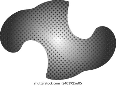 un vector blanco y negro de un objeto metálico con efecto de punto semitónico de gradiente, ilustración abstracta 3d representada de un cuerpo metálico, con puntos