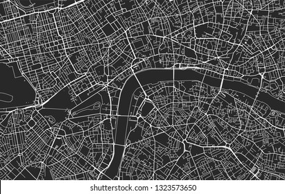 Black and white vector modern city map of London organized in separated layers