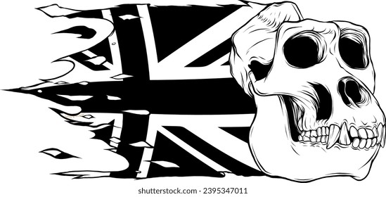 black and white vector Monkey skull .