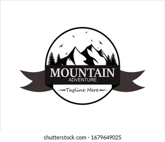 Black and white vector mountain adventure logo