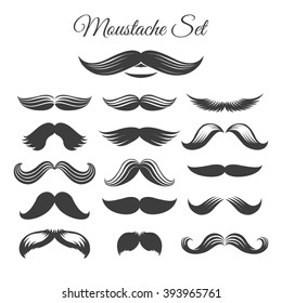 Black and white vector mustache icons or whisker signs for design. Vector illustration