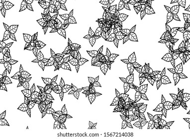 Black and White vector natural artwork with leaves. Glitter abstract illustration with doodles and leaves. Hand painted design for web, leaflets.