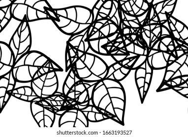 Black and White vector natural artwork with leaves. Doodle illustration of leaves in Origami style with gradient. Doodle design for your web site.