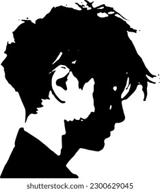 Black and white vector, no background of depressed boy