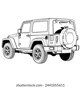 black and white vector off road car drawing sketch, 4x4 car, suv svg
