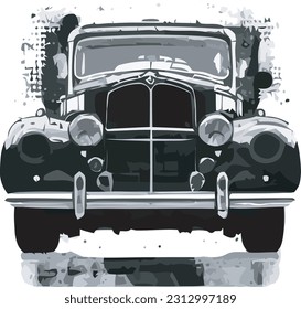 vehículo viejo vector negro y blanco con sombra