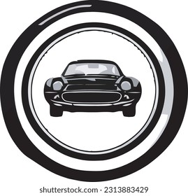 vehículo viejo vector negro y blanco dentro de un círculo