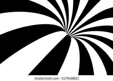 Black and white vector optical illusion. Abstract background design, striped tunnel, hollow