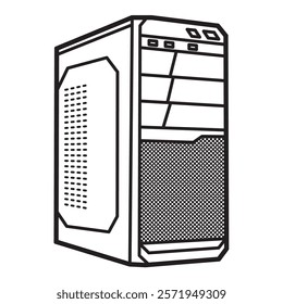 black and white vector, ordinary cpu casing image made of plastic and iron