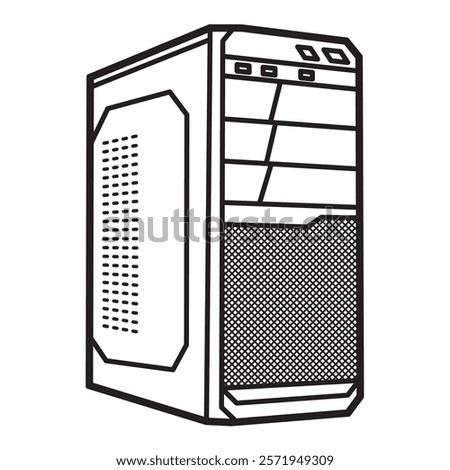 black and white vector, ordinary cpu casing image made of plastic and iron
