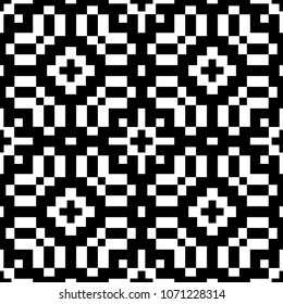 Black and white vector ornamental background, abstract geometric seamless pattern