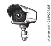black and white vector outline illustration of webcam with hd resolution