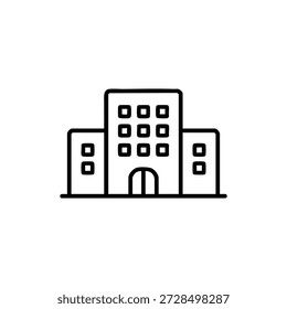 Contorno de Vector blanco y negro del icono del edificio de oficinas aislado en el fondo blanco
